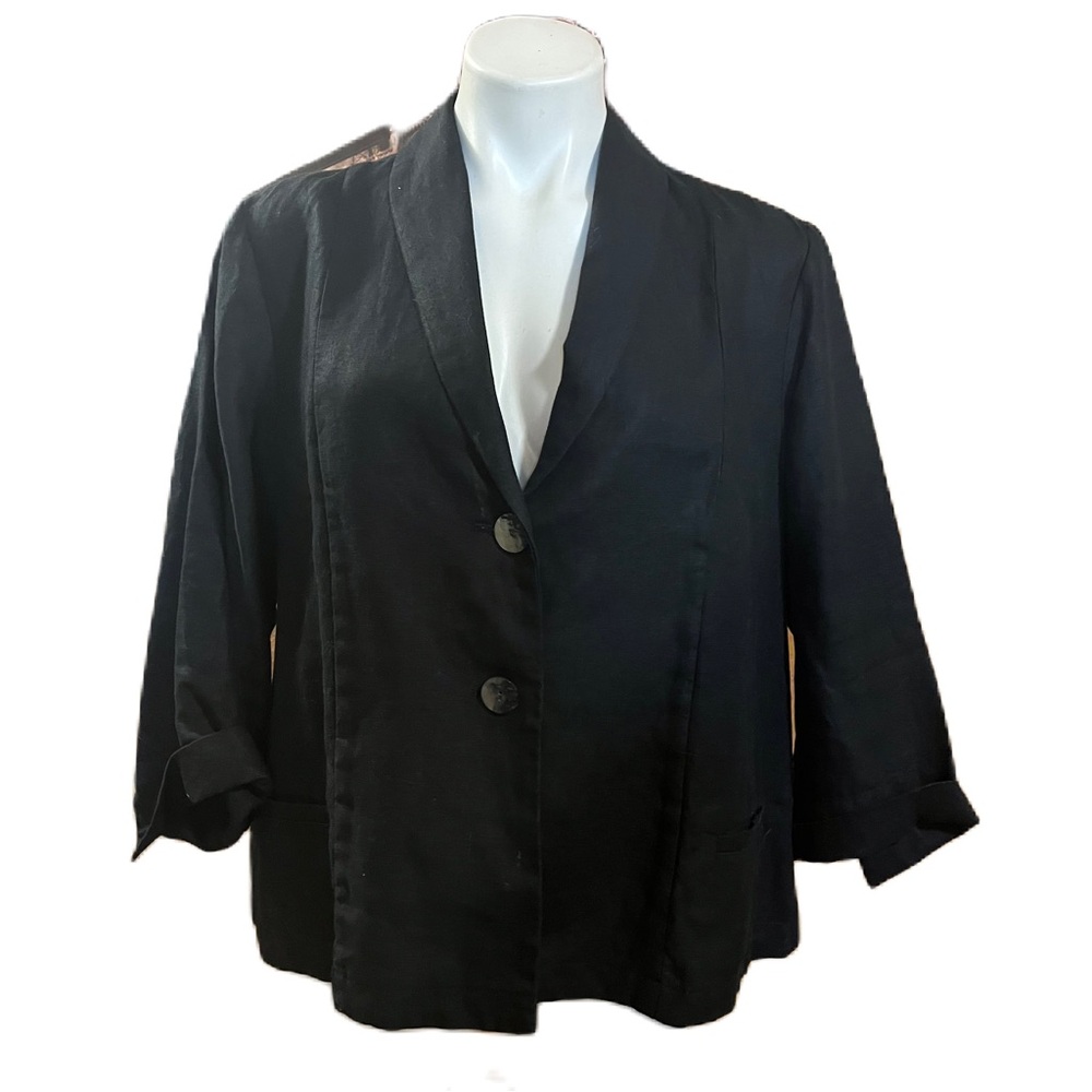 J. Jill Linen Navy Blue Blazer Jacket Womens Large